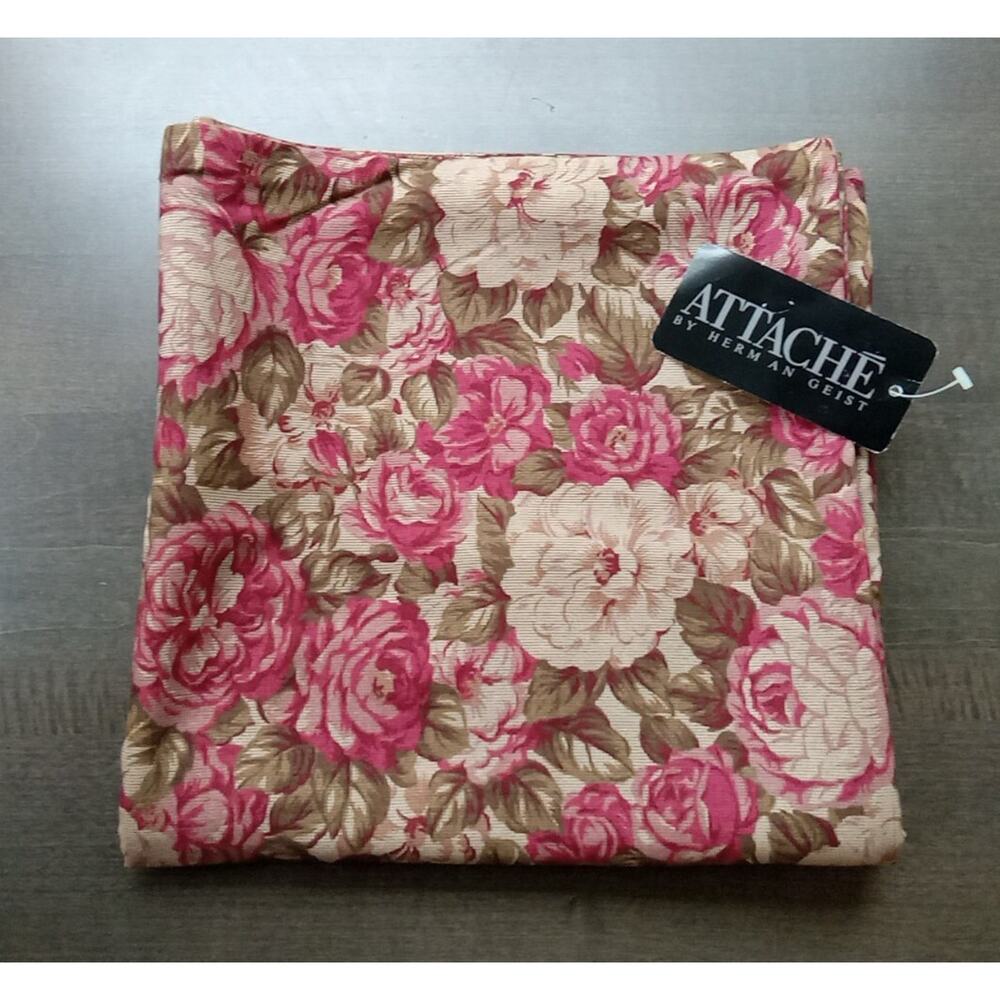 RARE VINTAGE Herman Geist Tablecloth Mauve Pink Green 46x46 New Tags 100% Rayon